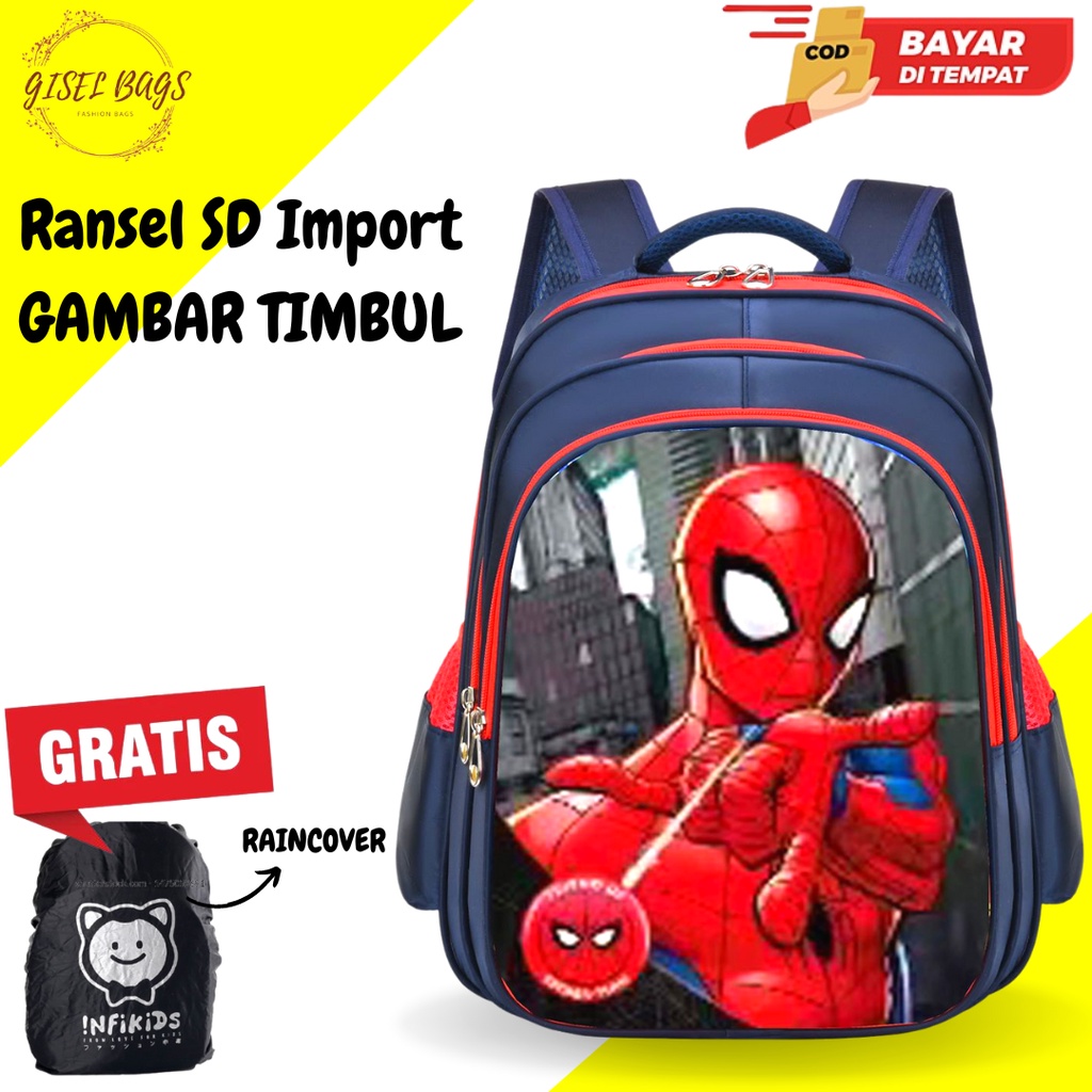 Gisel bags tas Sekolah Anak Laki Laki sd karkater Super Hero Gambar timbul Tas Anak Import Bahan Tebal Cod Bayar di tempat