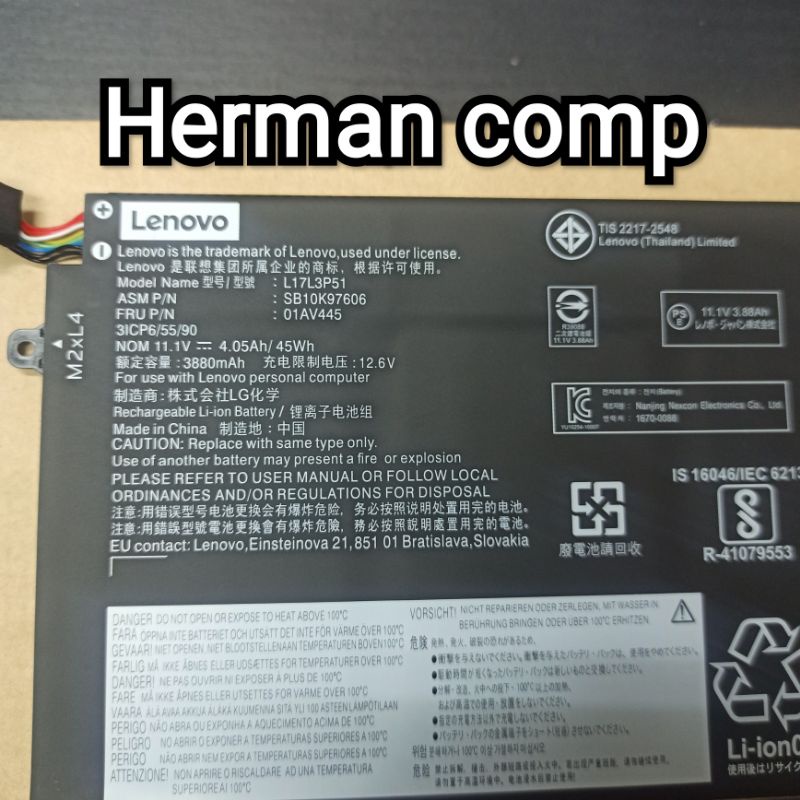 Original Baterai Lenovo E480 E580 L480 L580 R480 R580 L17L3P51 L17L3P52 L17L3C51