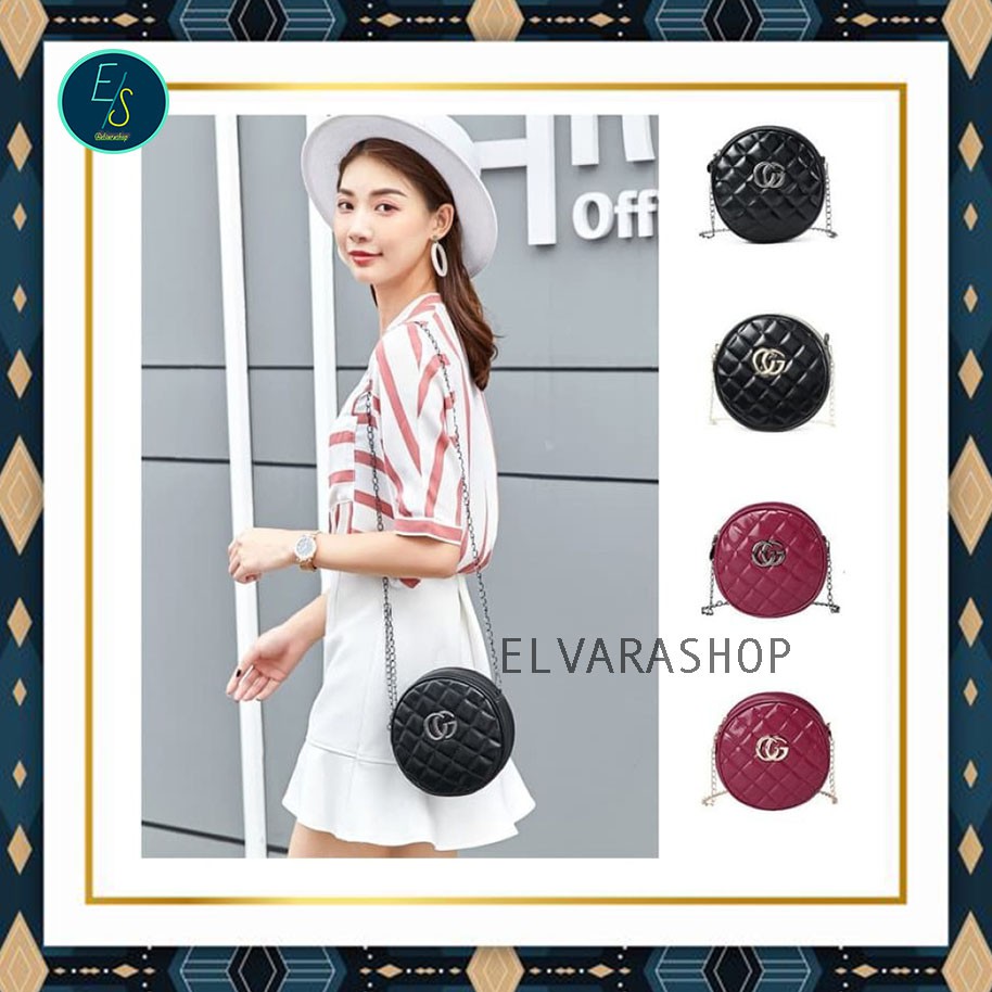 elvarashop-Tas Selempang Mini Korea/Korea Women Rounded Sling Bag/Tas Mini Hitam GC73