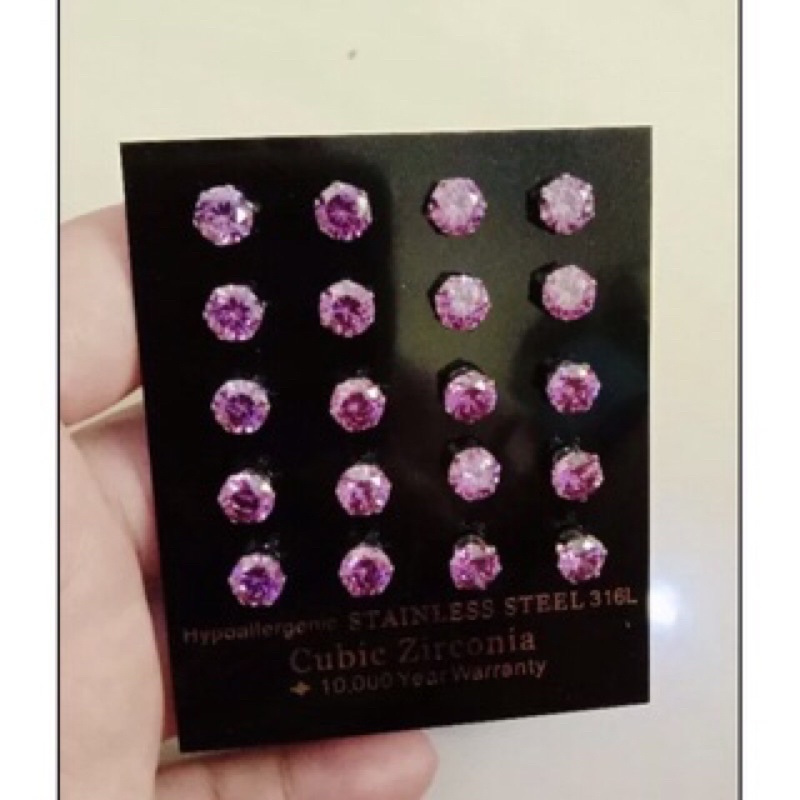 ANTING TUSUK TITANIUM PERMATA UNGU WANITA (SEPASANG) / AKSESORIS WANITA ASLI TITANIUM