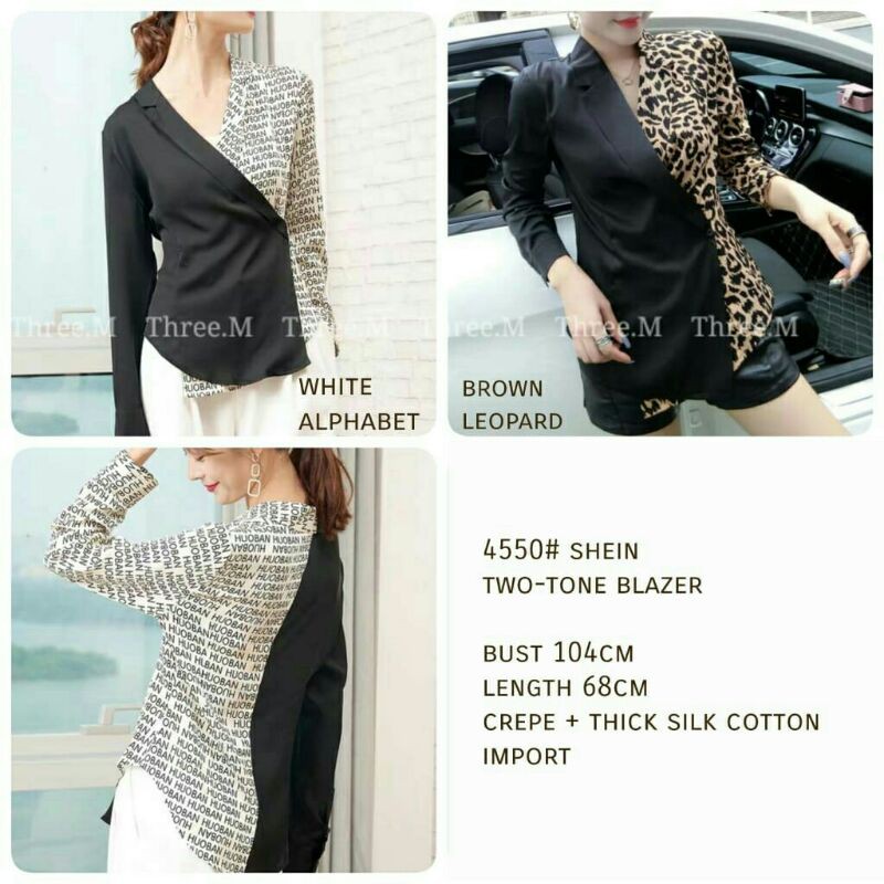 Two tone Baju atasan blouse wanita motif import baju atasan blouse motif tutul cewek import hitam