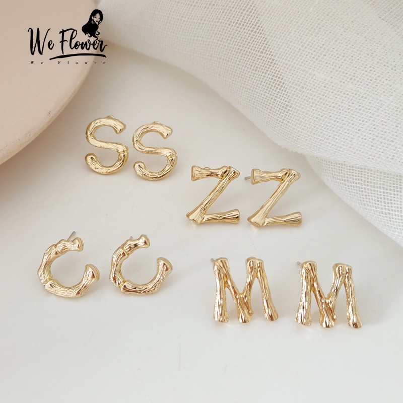 We Flower S925 Punk Gold Z M S C Capital Letter Earrings for Women Girls Fashion Initial Ear Jewelry