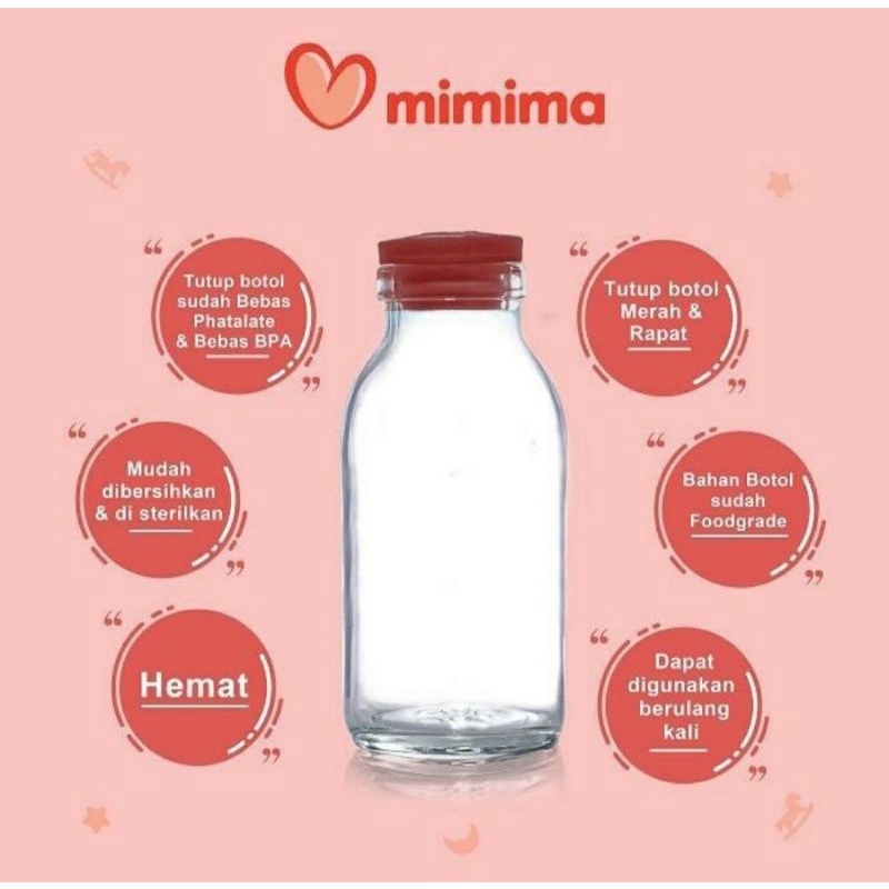 [FREE Bibs/Slabber] MIMIMA Botol Kaca ASI Tutup Karet Isi 10 pcs Botol ASI Perah ASIP Botol Vial Food Grade BPA Free