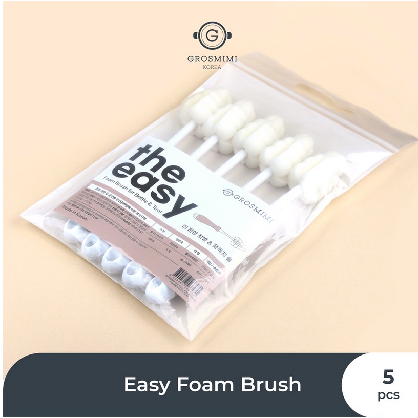 Grosmimi Easy Foam Brush Bottle &amp; Teat (5pcs) - Sikat Botol Minum Susu Anak Bayi Soft Pembersih Aksesoris