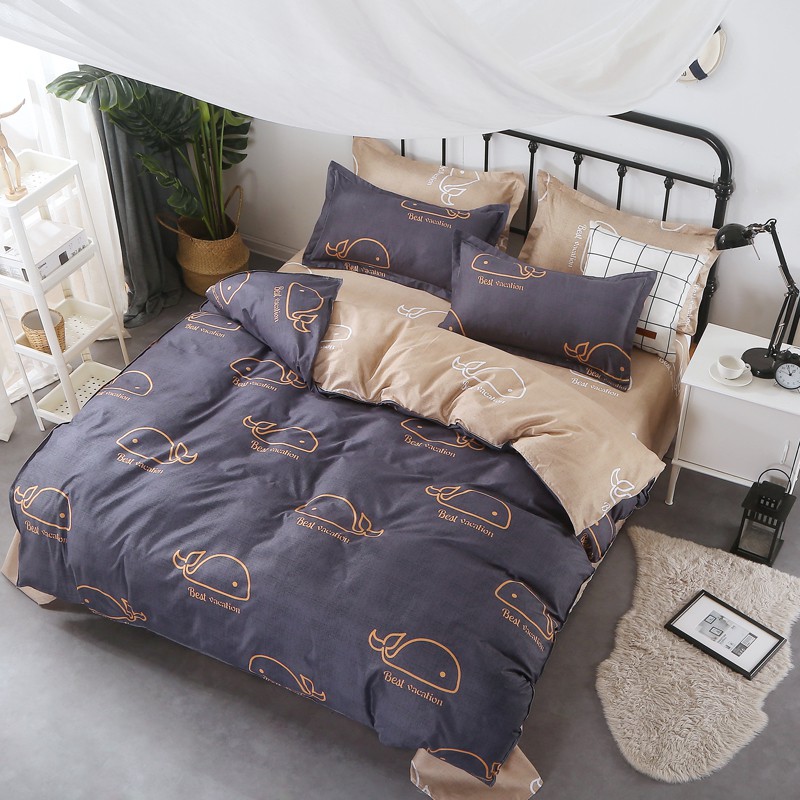 Whale Pattern Bedding Set Dark Blue Duvet Cover And Brown