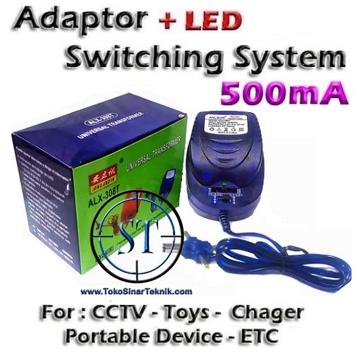 Adaptor Transparan Universal 500mA Switcing Power Suply Multi Volt Dc 1.5V-12V 0.5A Cocok Untuk ( Bo