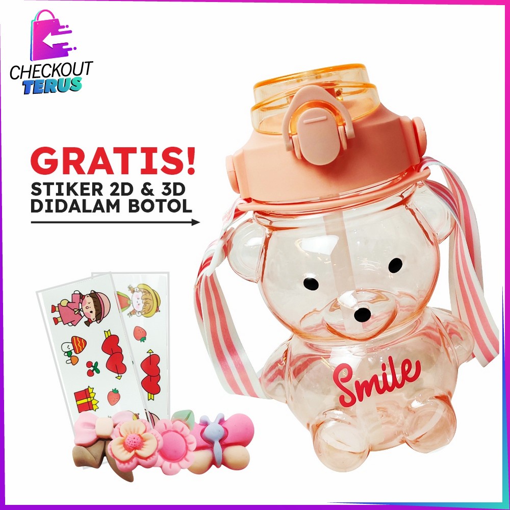 CT C589 C592 Botol Minum Anak Boneka Bear Beruang 1 Liter Polos Gradasi Botol Tumbler Minum Anak Karakter Bear Gemoy Pelangi