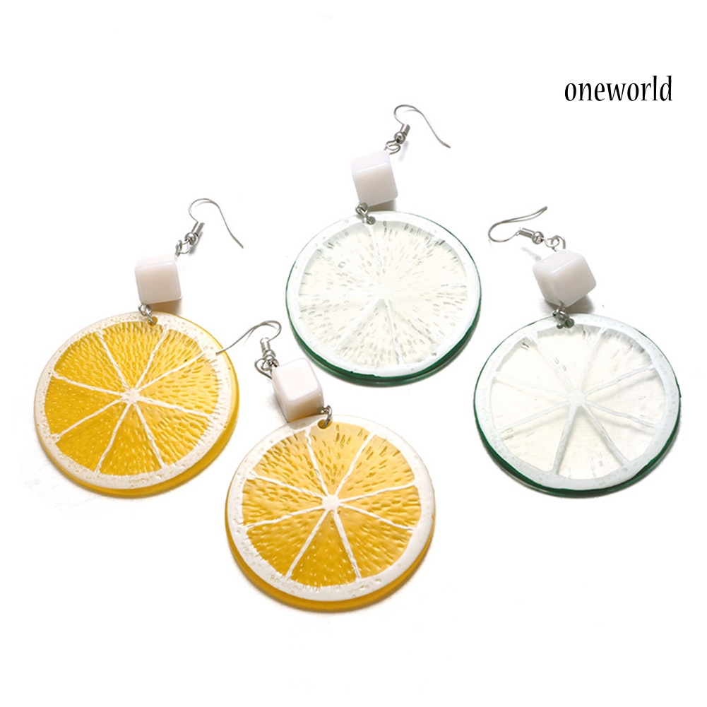 OW@ Lovely Lemon Orange Slice Hook Earrings Women Acrylic Fruit Jewelry Party Gift