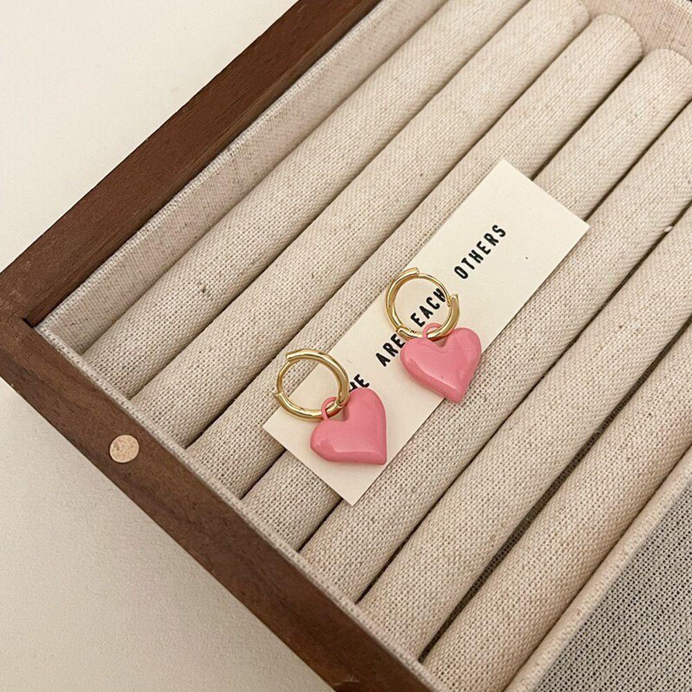 Mxbeauty Anting Hoop Perempuan Retro Jepang Hadiah French Heart Shape Lovely Menjuntai Earrings