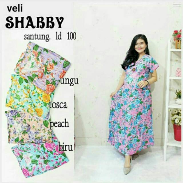 Daster velly shabby bunga karet belakang rayon adem