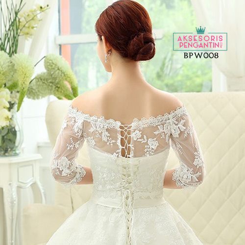 [READY STOCK] AKSESORIS PESTA LACE BROKAT BOLERO PENGANTIN CARDIGAN WEDDING PUTIH BPW008