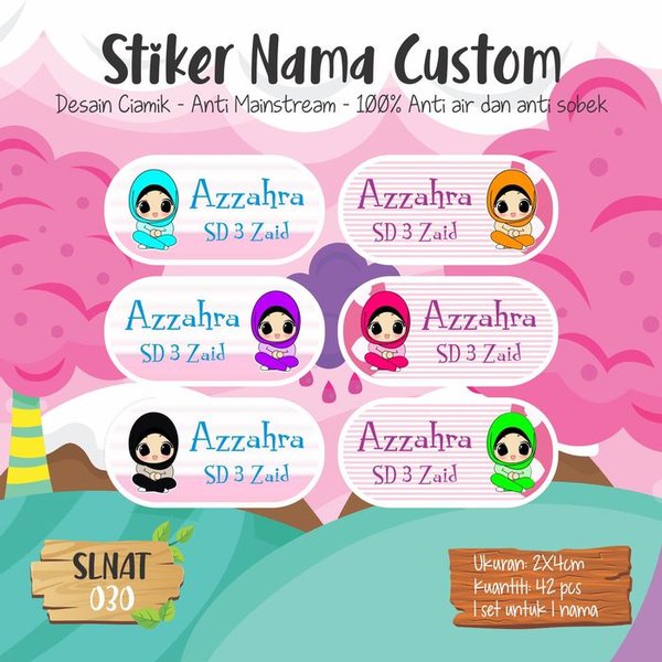 

Jual sticker label nama anak kartun cewek hijab lucu cute SLNAT-030 Limited