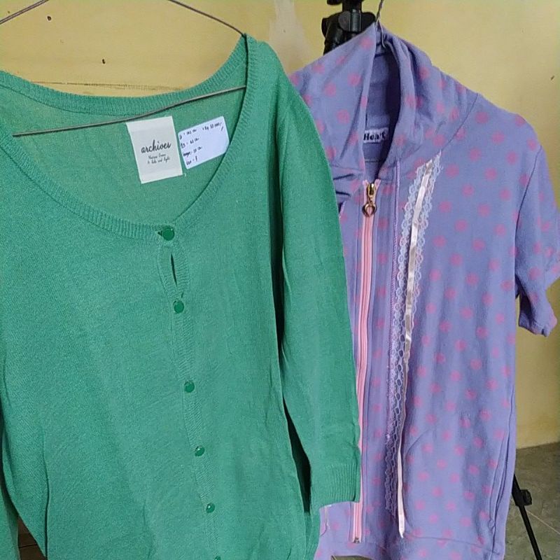 BUY 1 GET 1 FREE Atasan hoodie lengan pendek & kardigan rajut hijau pupus Archives