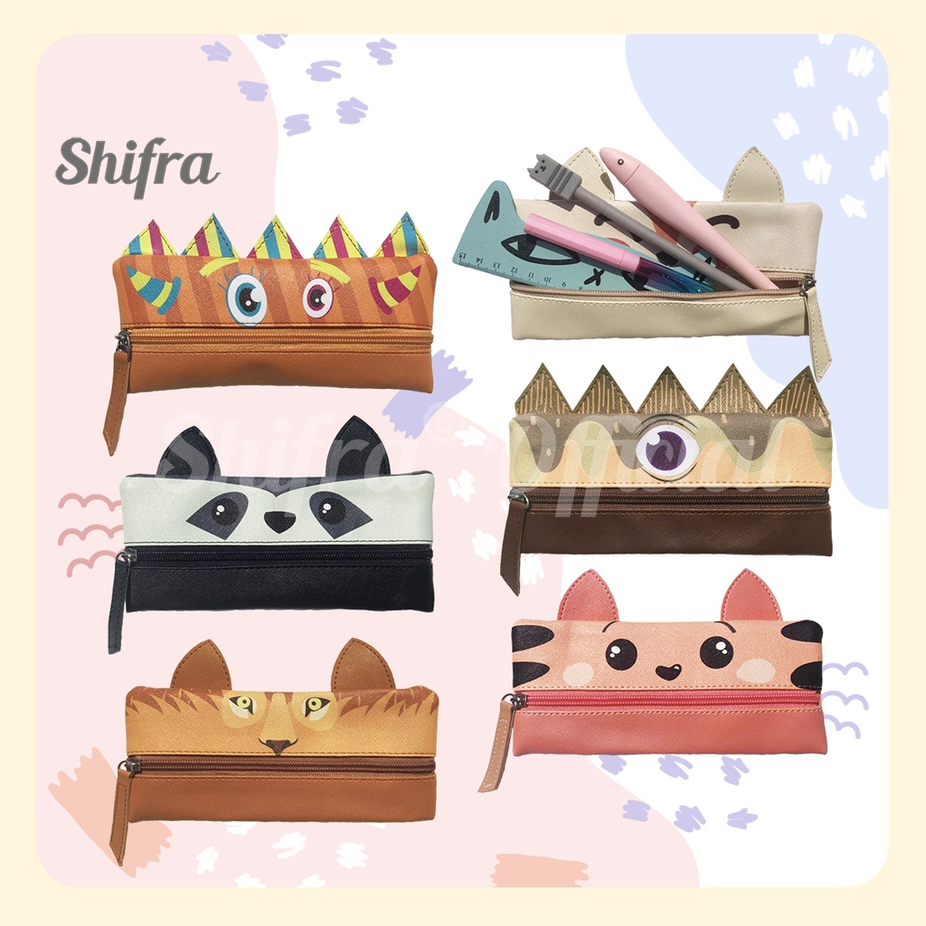 Shifra Tempat Pensil Animal Ears Cat Fox Lion Panda Monster