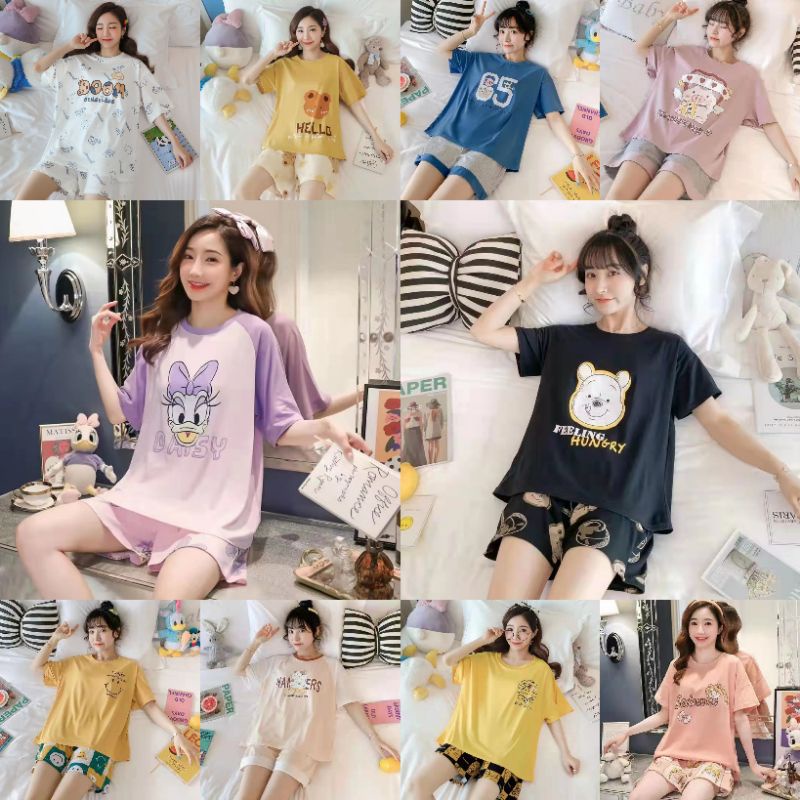 RULIF SET PIYAMA OVERSIZE | Baju tidur wanita | Hotpant piyama wanita import spandek