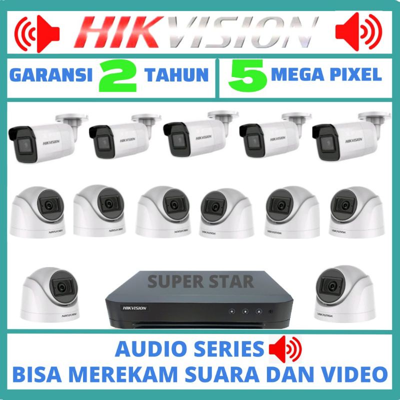 PAKET CCTV HIKVISION 16 CHANNRL 13 KAMERA 5MP AUDIO SERIES BISA MEREKAM SUARA DAN VIDEO