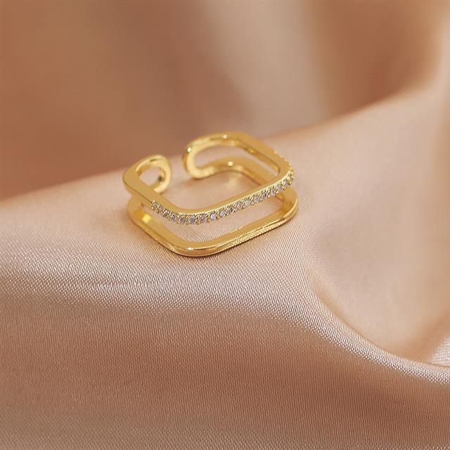 Kecil Korea square ring wanita in niche kepribadian minimalis elegan terbuka cincin pasangan BARU ha