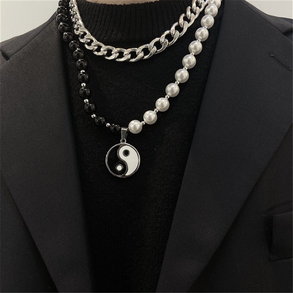Tai Chi Gosip Yin Yang Liontin Hitam Putih Kalung Choker Pasangan untuk Pria dan Wanita