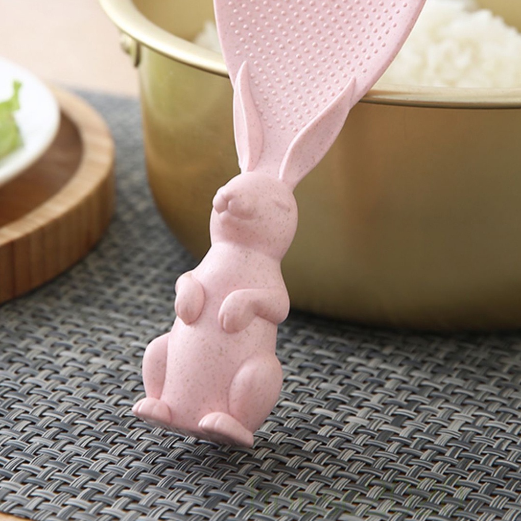 [HOUSE2020]Rice Cooker Spoon Plastic Rice Scoop Wheat Fiber Animal Shape Non-stick Kitchen Spoon, Pink