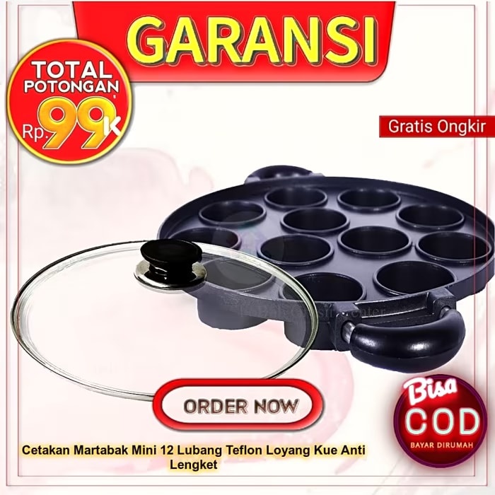 Cetakan Kue 12 Lubang Datar Loyang Martabak Mini Teflon Wingko Babat Anti Lengket