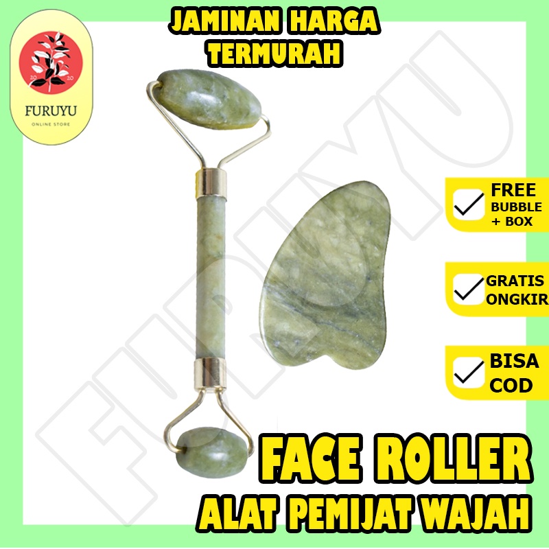 Alat pijat wajah facial massager Jade Face Roller Guasha Stone Facial Massage Pemijat muka pipi Roler batu giok