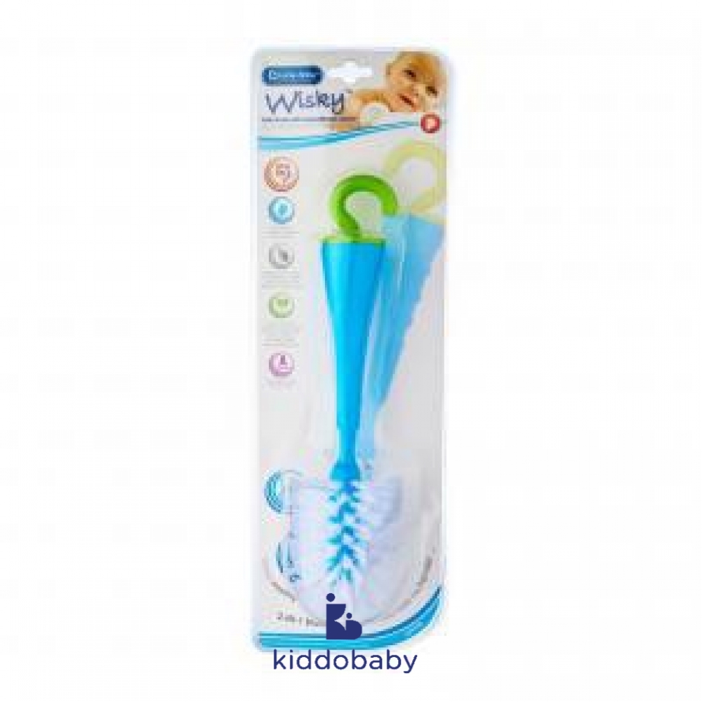 Lucky Baby Wisky Bottle Brush With Removable Teat Cleaner Blue