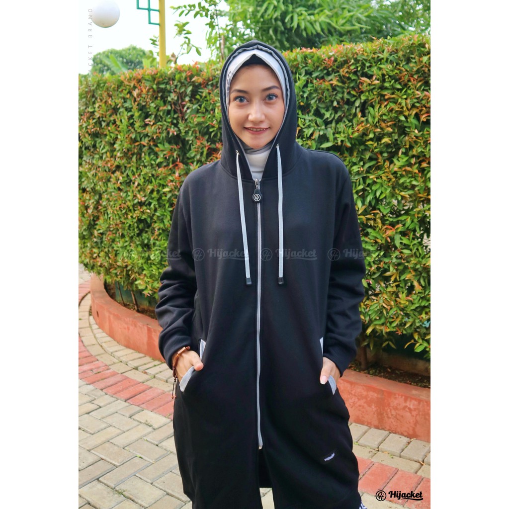 Jaket Tebal Wanita Hijab Hijacket Basic Grey Hijaket Hoodie Original Model Polos Panjang-6