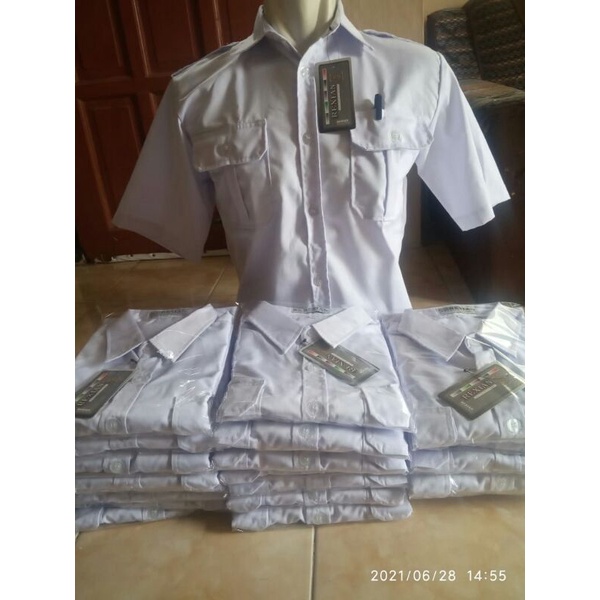 Seragam PDH Pria Putih Lengan Pendek Baju Dinas Putih,PNS/ASN,Baju Putih Kerja Pria, Baju Dinas Pega