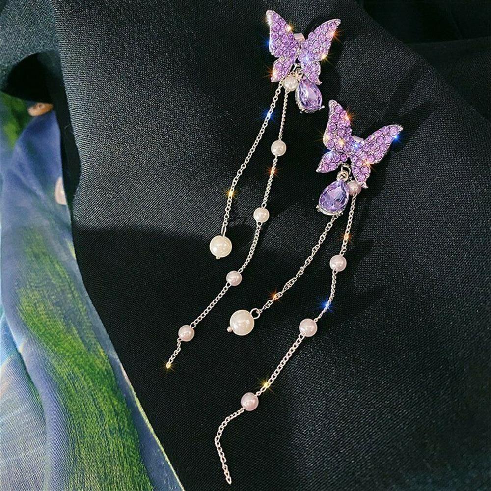 Lily Anting Kupu-Kupu Baru Wanita Fashion Ungu Perak Perhiasan Fashion Shiny Butterfly