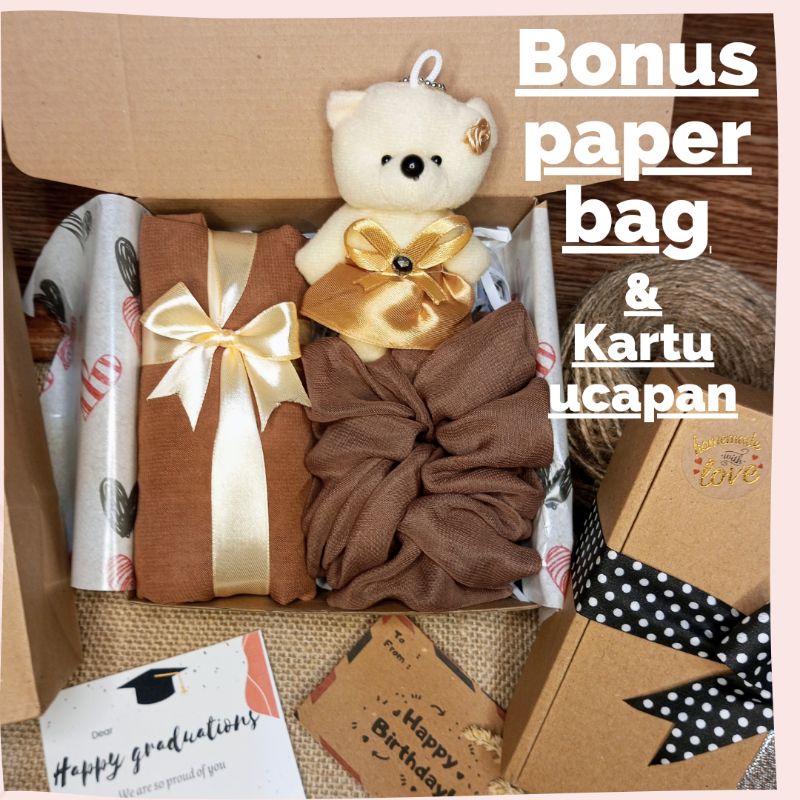 Hampers hijab Bella square/hadiah ulangtahun cewek/GiftBox wanita/paket kado kerudung