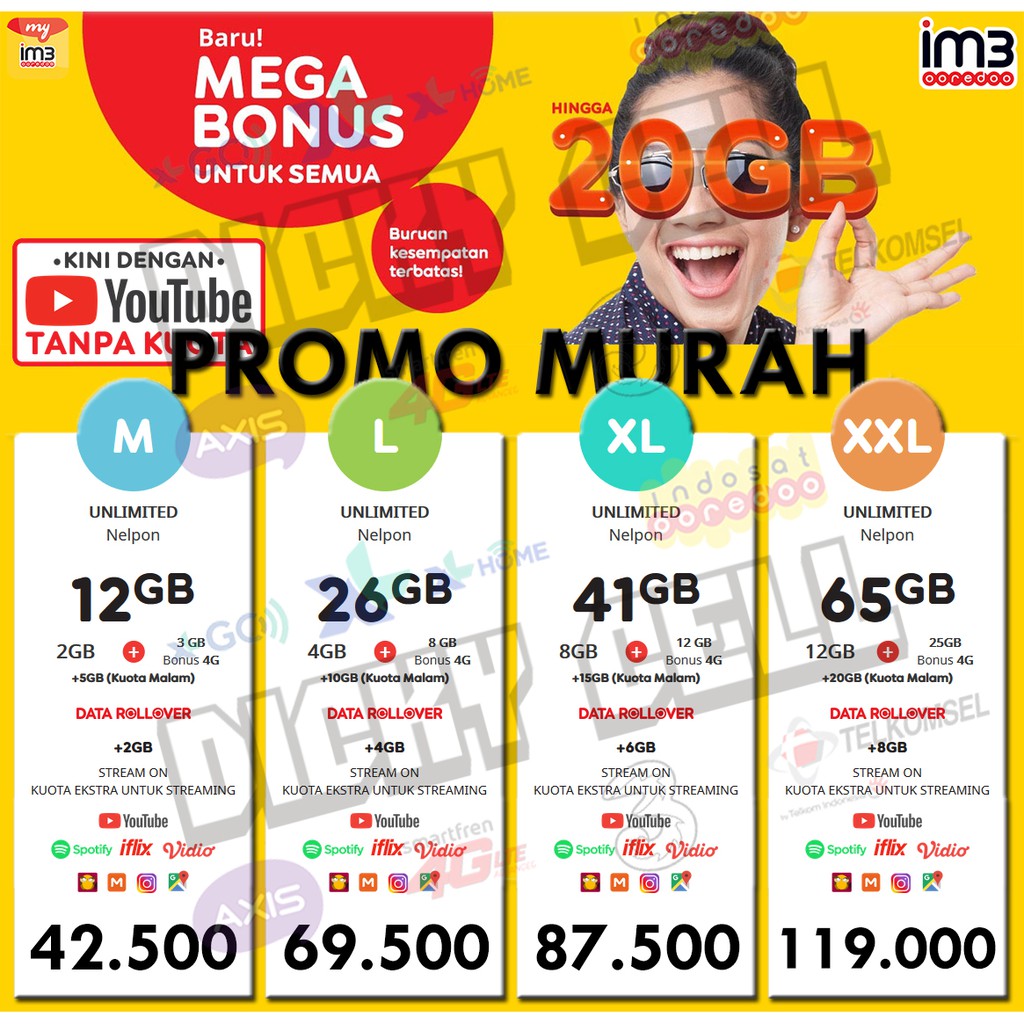 Termurah Turun Harga Paket Data Indosat Freedom Combo M 12gb L 26gb Xl 41gb Xxl 65gb Shopee Indonesia