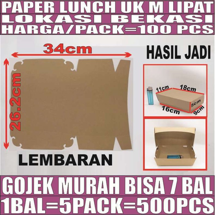 Paper Lunch Box Tutup Uk M Lipat Lembaran Kotak Makan Kertas Bekasi