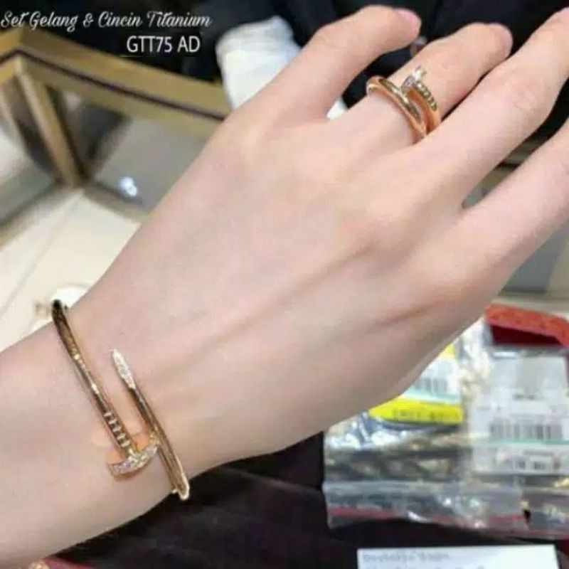 Gelang Paku+Cincin Titanium Mata Tanam