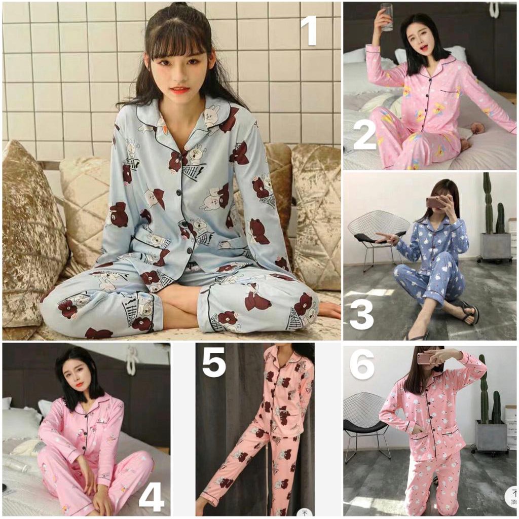 baju tidur wanita model banyak motif  motif pajamas line pp piyama murah / pajamas pp import premium