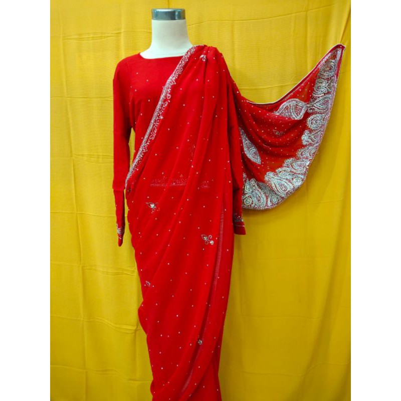 BAJU INDIA WANITA CEWEK SAREE SARI INDIA SWAROVSKI Masih Bahan