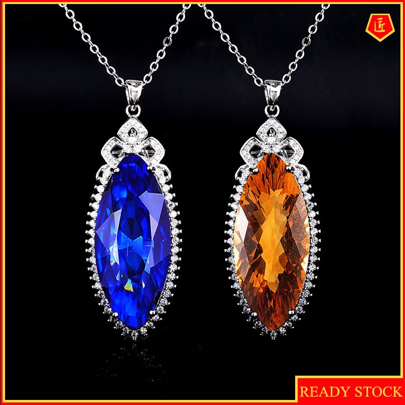 [Ready Stock]Luxury Necklace with Exaggerated Colored Gems Pendant