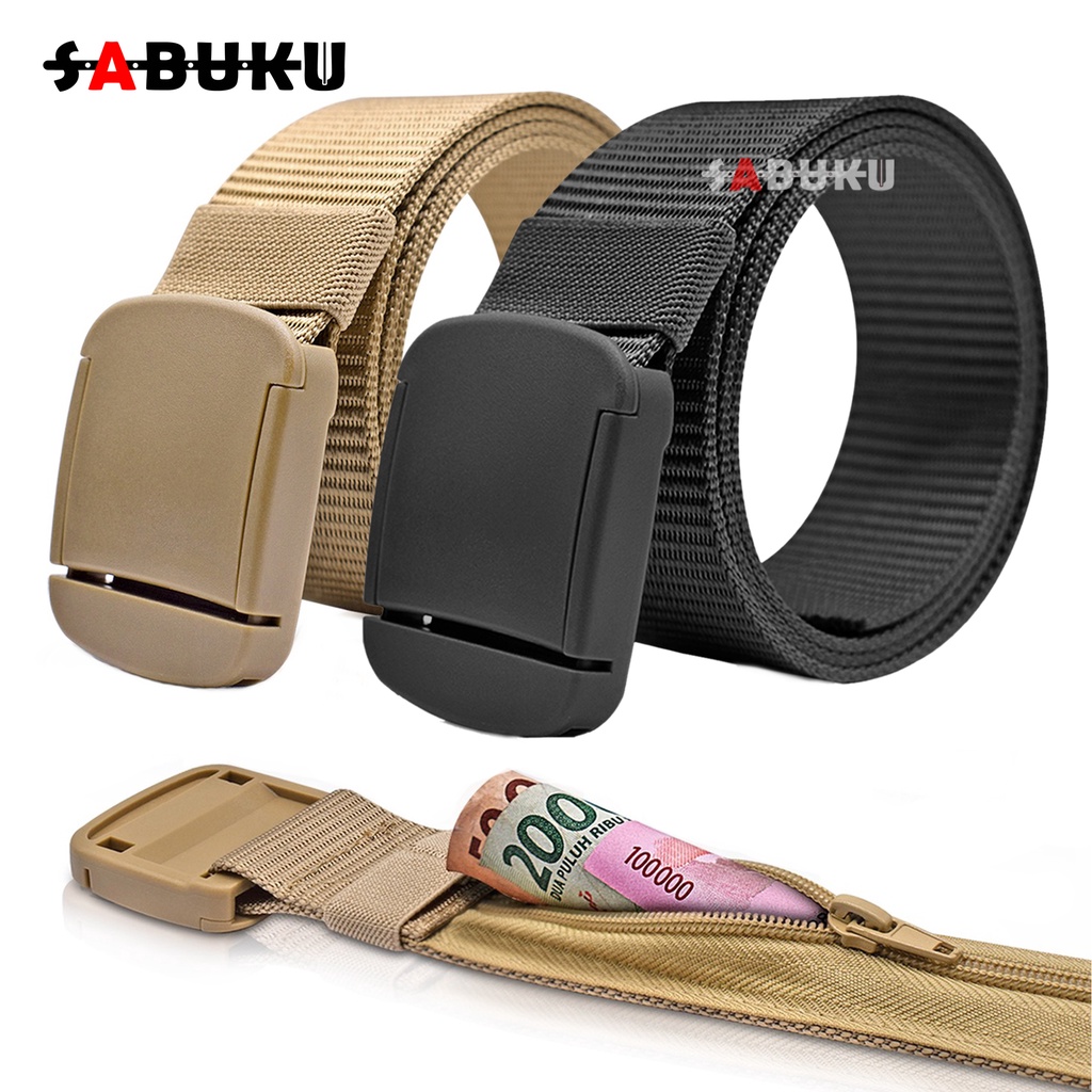 Ikat Pinggang Pria Canvas Nylon Model Resleting Gesper Anti Metal Detector Men Belt -178