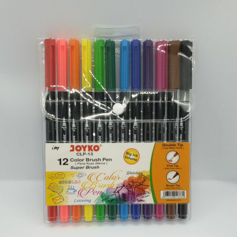 

joyko clp 13, clp 13A color brush pen / pena kuas warna 12 & 24, pen warna dengan dua mata pena fine tip ( pen halus ) dan brush tip ( pena kuas tebal) pen sketching / sketsa , pen color / warna , pen brush / pen kuas , pen lettering / pen surat