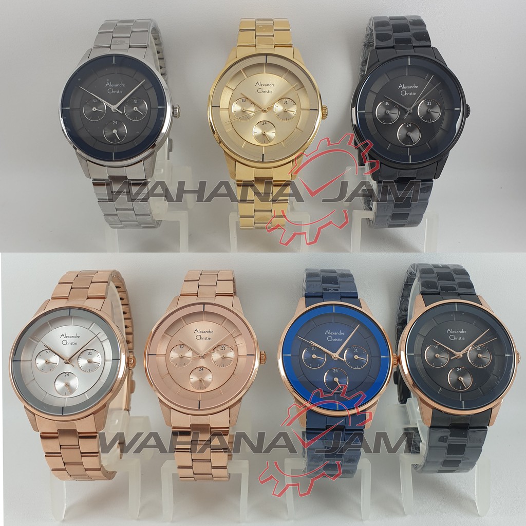 Alexandre Christie AC 2714 BF / Jam Tangan Wanita AC2714 Rantai Steel Alexander Cewek Rosegold Hitam