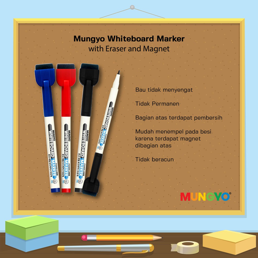 Mungyo Official - Whiteboard Marker with Eraser and Magnet Red / Spidol Wipe Clean