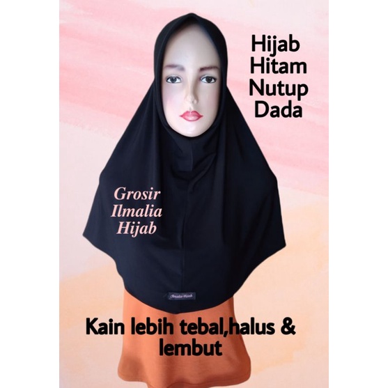 Hijab Sport Kerudung Olahraga Jilbab Instan Bahan Jersey Ukuran Panjang Nutup Dada Warna Hitam Ilmalia Hijab-Hitam