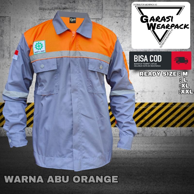 Wearpack atasan/kemeja safety K3/pakaian APD proyek/ abu orange