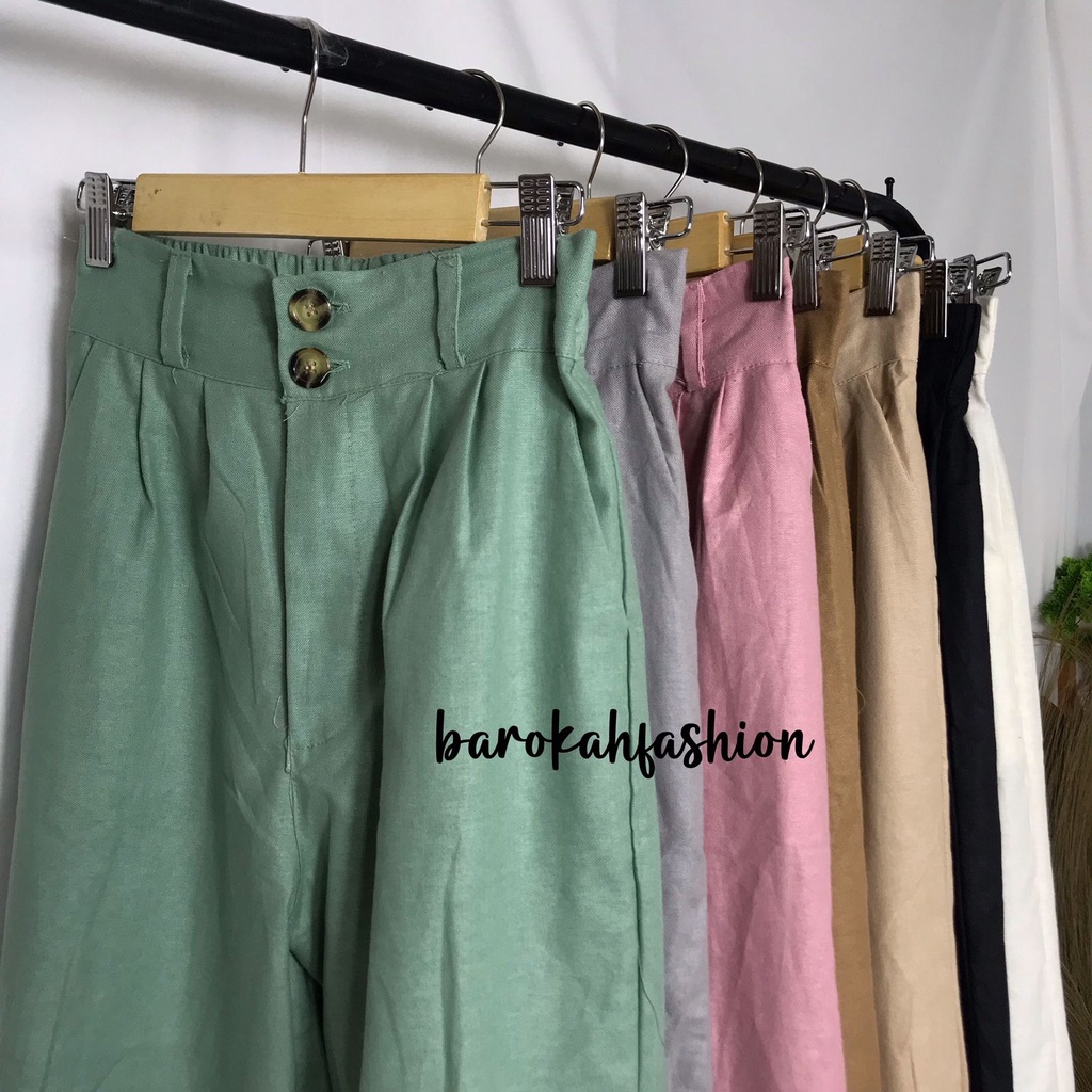 CELANA LINEN HIGHWAIST DOUBLE BUTTON/KOREAN STYLE FASHION/CELANA KULOT LINEN WANITA