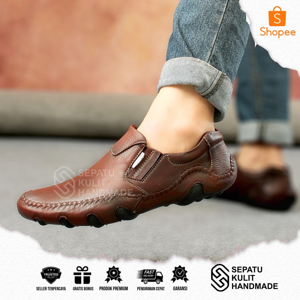 SKH x BERIO - Sepatu Pantopel Bunut Pria Bahan Kulit Sapi Asli Ukuran 39 - 43 Warna Hitam Cokelat Ku
