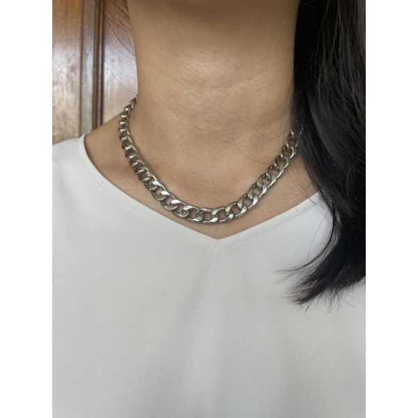 Amora Necklace Silver kalung rantai padat tahan karat gaya Retro