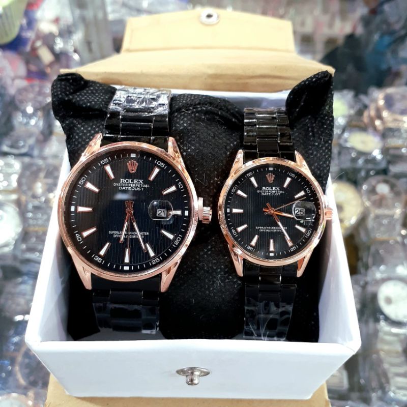 Jam Tangan Couple Pria Wanita Unisex Fitur Tanggal | Rantai Stainles Steel Jam Tangan Couple Anti Air