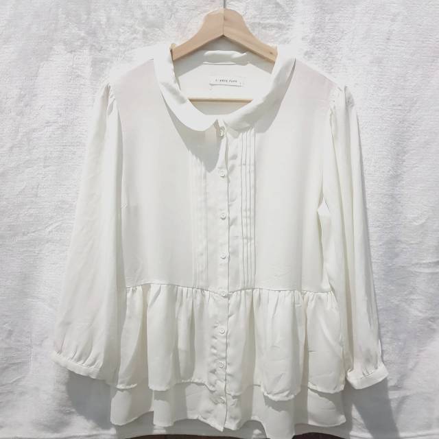 BLOUSE PUTIH WANITA KOREA PEPLUM LENGAN PANJANG