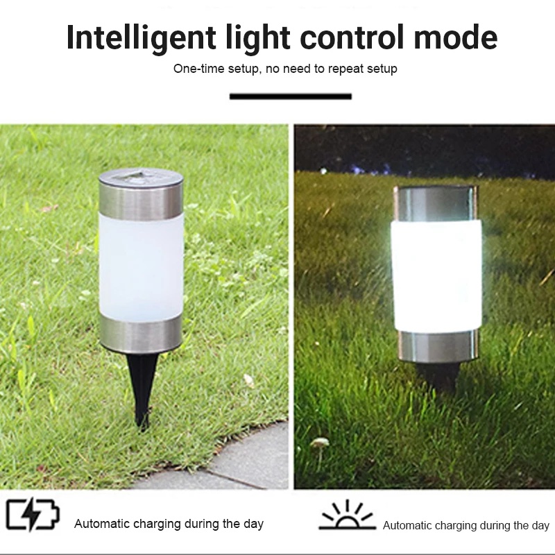 1pc Lampu Taman LED Tenaga Surya Bentuk Silinder Bahan Stainless Steel Anti Air Untuk Outdoor