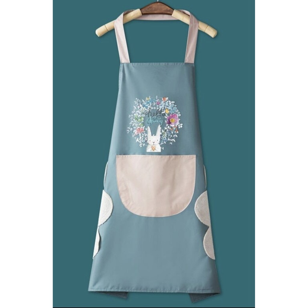 BISA COD - Celemek Masak Premium MOTIF  RABBIT KELINCI Apron Anti Air Minyak Bisa Lap Tangan