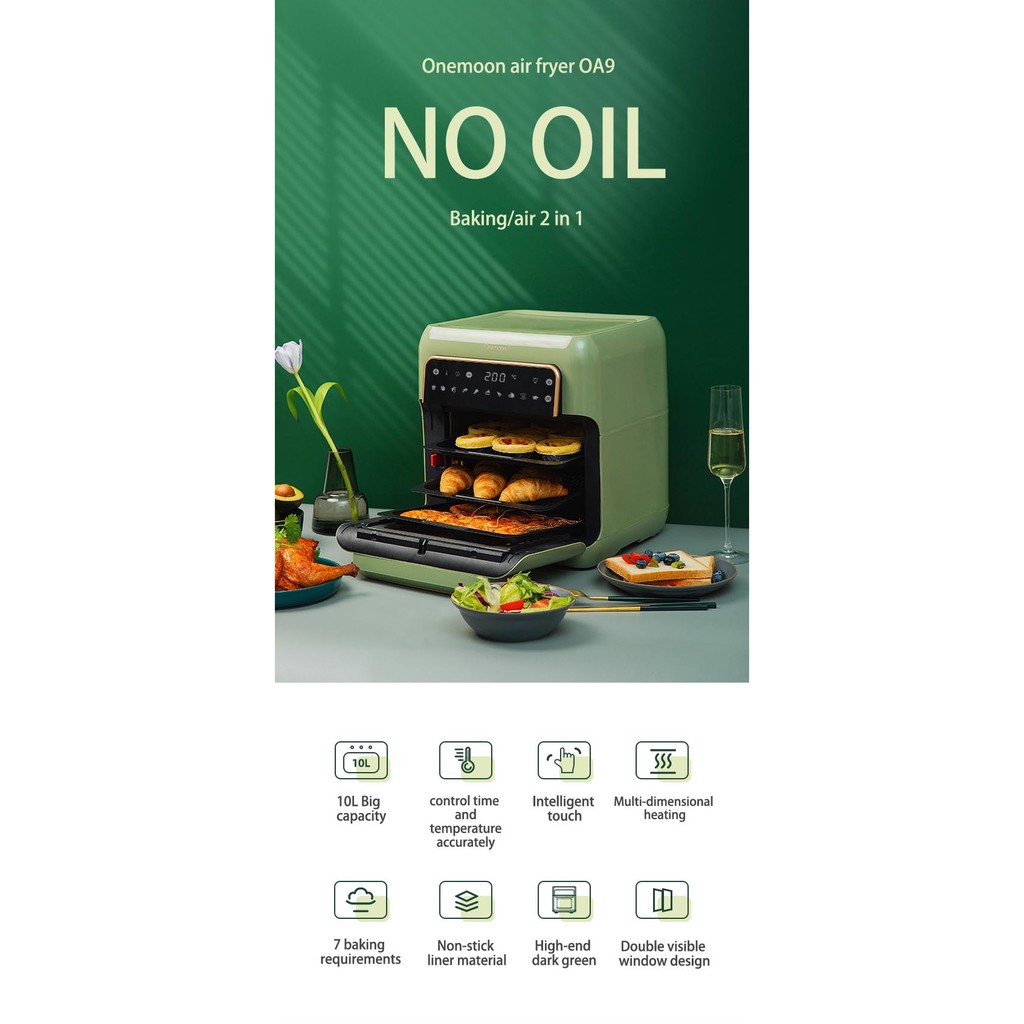 XIAOMI OneMoon OA9 Air Fryer 10L - Non Oil Frying Machine 1500W - Alat Masak 1500 Tanpa Minyak